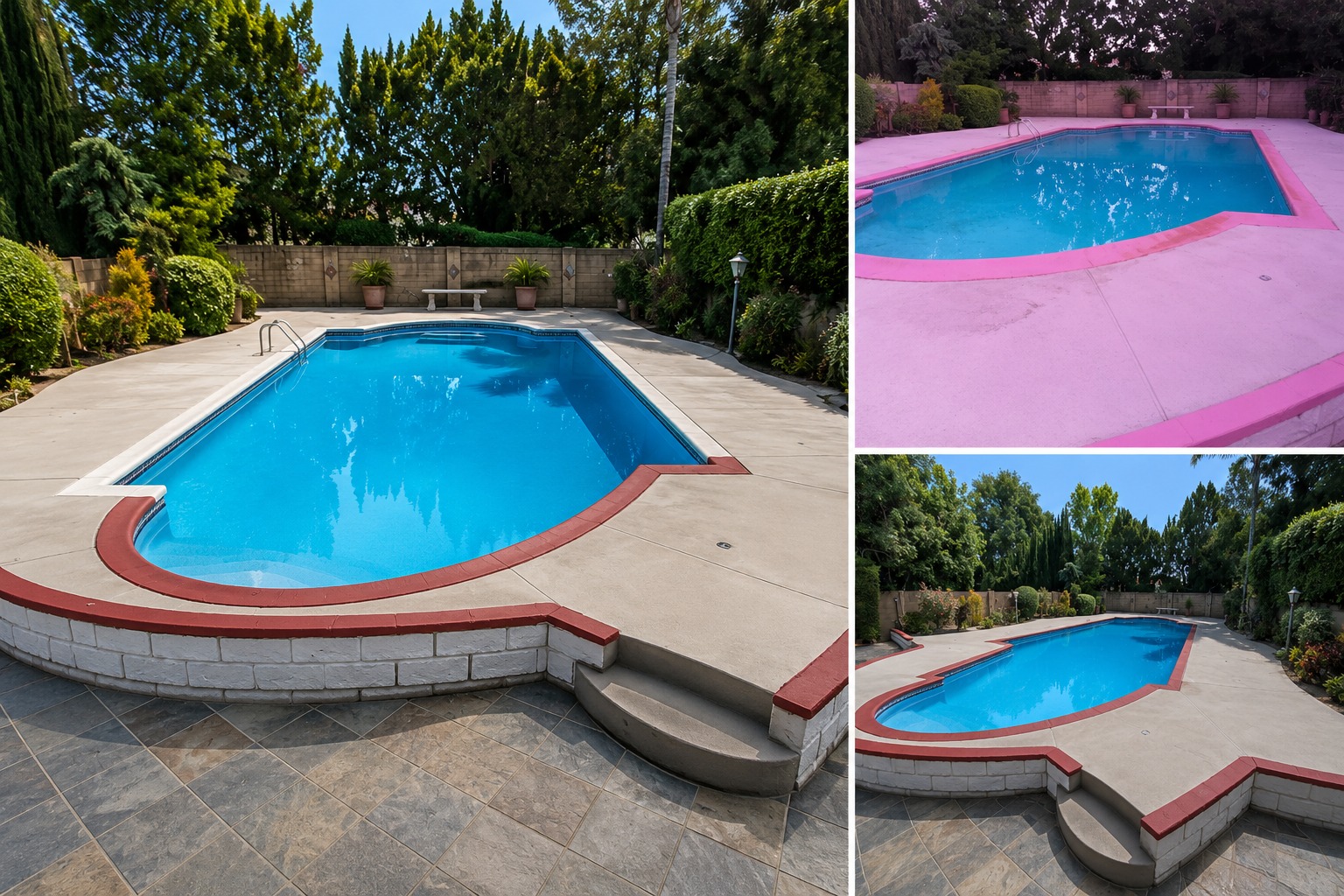 Swimming pool coping repair and refinishing for a residential property in Porter Ranch, CA.